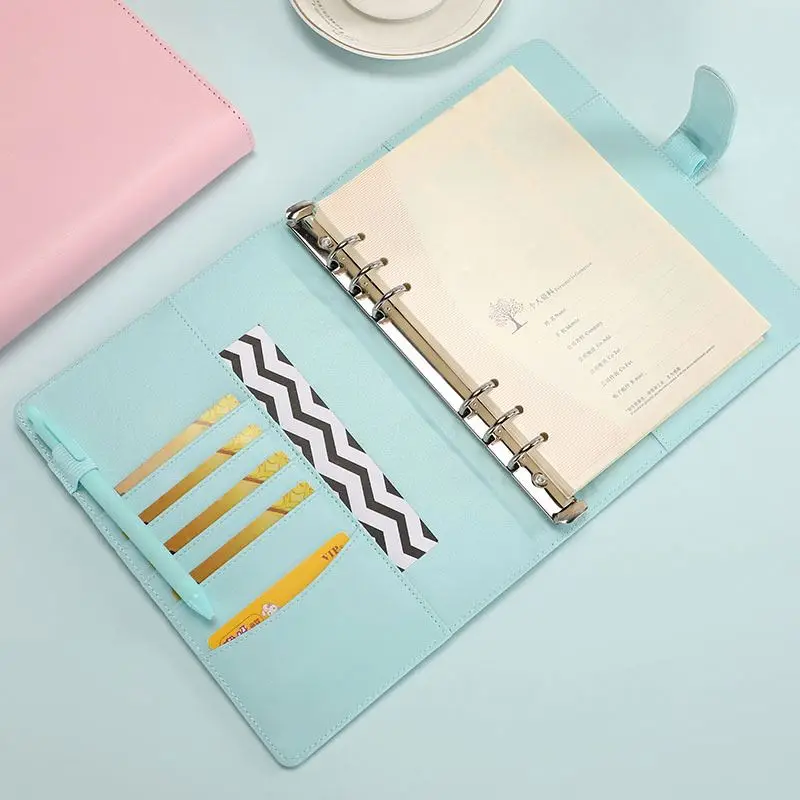 2023 Custom Pu Leather Budget Binder Office Supplies Notebook Planner Cover Binder Ring Bound Planner with Buckle