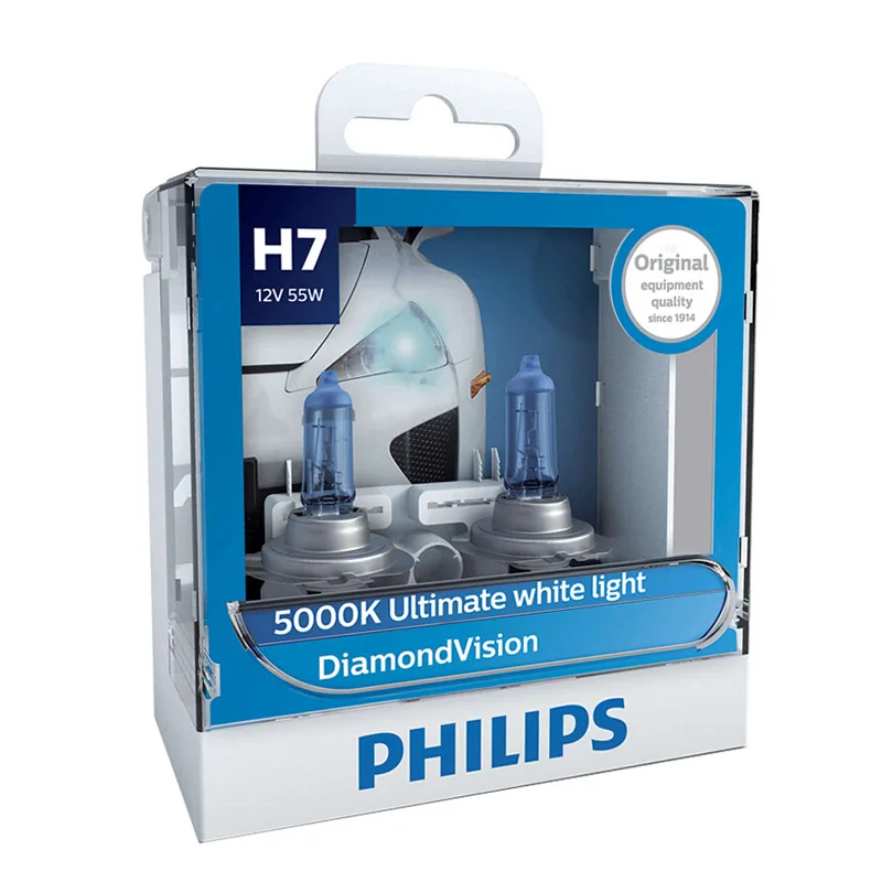 Philips Xenon  Halogen H7 12V 55W Diamond Vision 5000K halogen bulb LED headlight with ECE, DOT