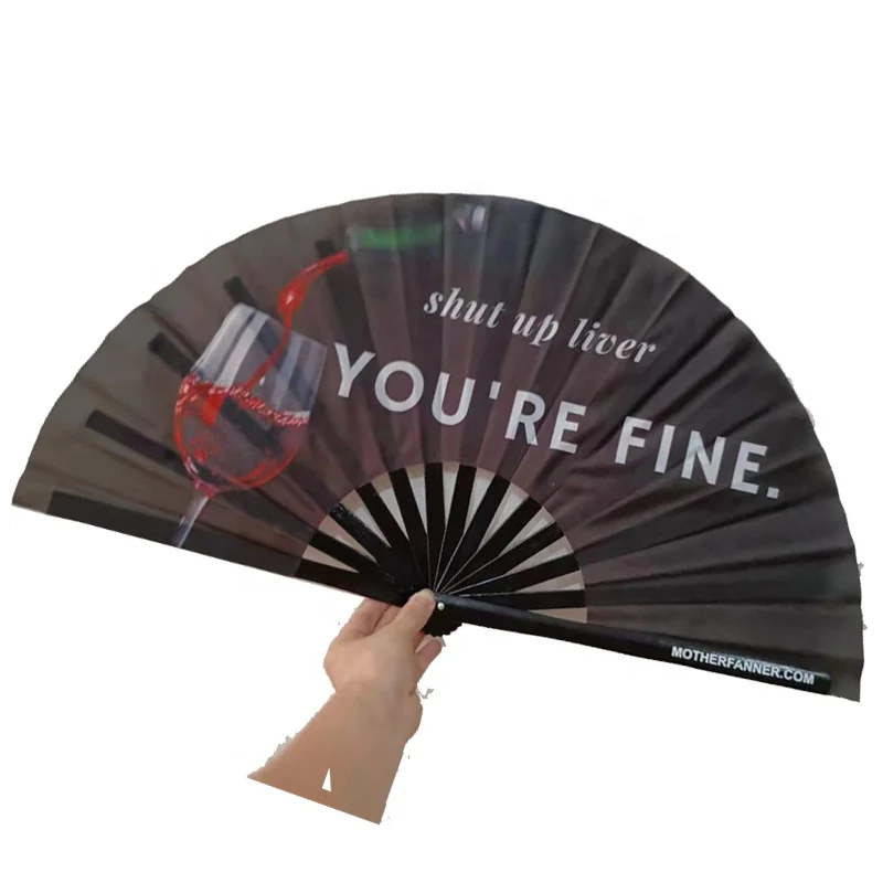 2024 New Customized Clack Folding Hand Fan Large Bamboo Hand Fans for  Festival Accessories