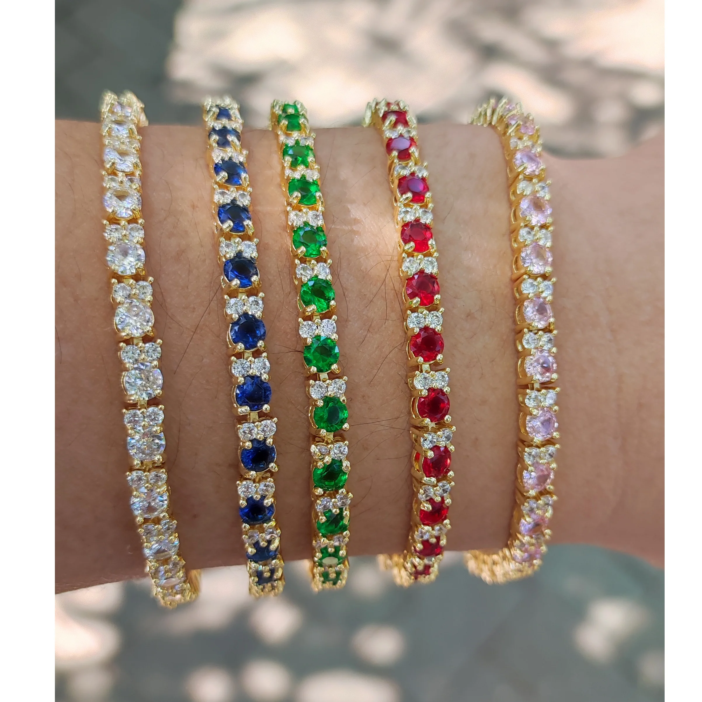 18K Yellow Gold Tennis Bracelet Women Lab Grown Diamond Tennis Bracelet Blue Sapphire Pink Red Ruby Tennis Bracelet