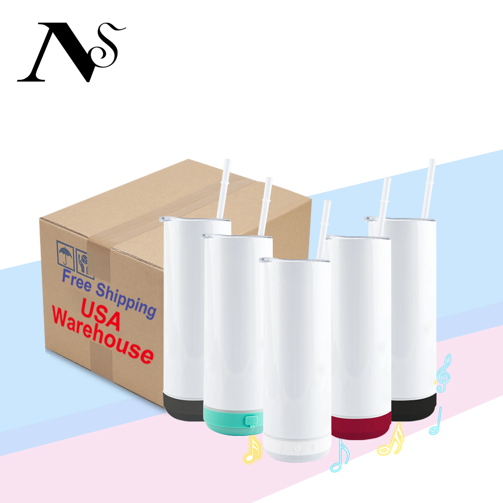 20oz  Free 500ml 1000ml Sublimation Glasses Stainless Steel Music Cup Music Wireless Speaker Water Bottle Tumbler for party