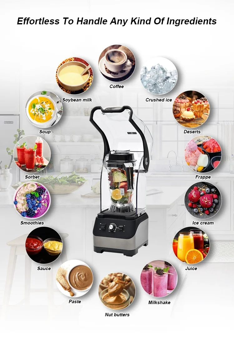 Multi Function SSL 1680W Commercial Juicer Mixer Blender De Buena Calidad Licuadora Silencio with Sound Cover Enclosure