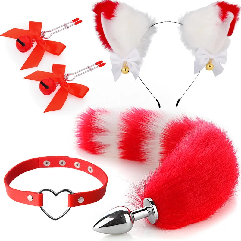 Adult Games Fox Tail Anal Plug Cat Ear Headdress Collar Sex Toys For Women