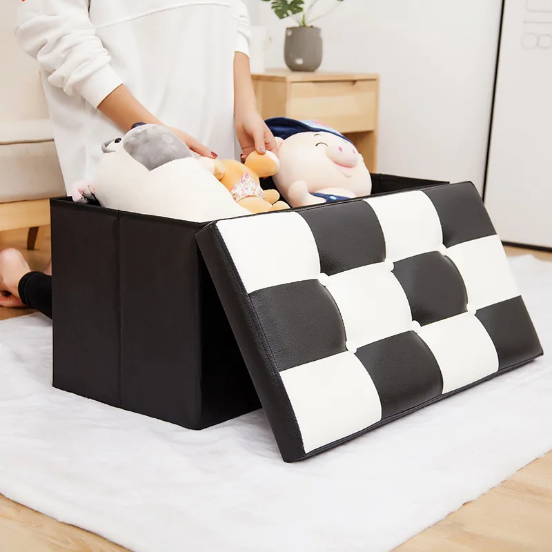 Factory Direcy Custom High Quality Strong Bearing PU Leather Storage Stool with Buckle