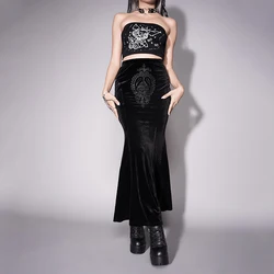 2022 Autumn Vintage Lace Fashion Velvet Skirt WGS002 Y2K Gothic Punk Elegant Sexy Black Mermaid Long Womens Goth Clothing