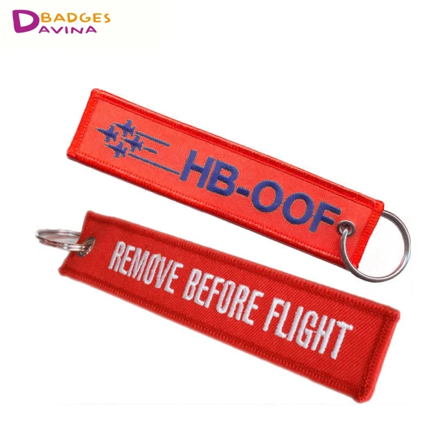 New fashion black and blue embroidery key tag ring chain patches manufacture in china