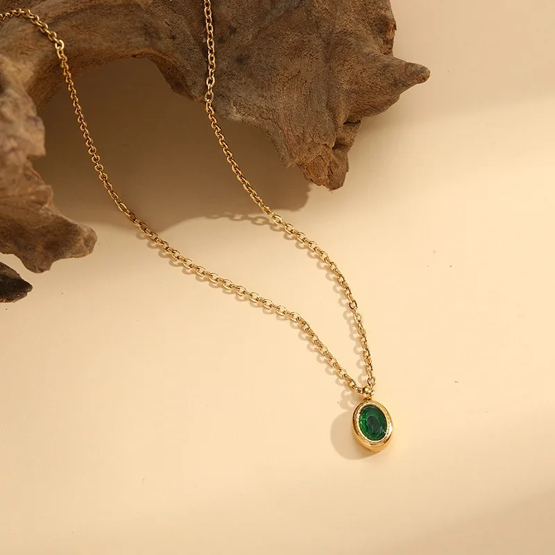14K gold plated Colorful Oval Zirconia Pendant Necklace jewelry Oval Emerald zircon necklace pendant wholesale