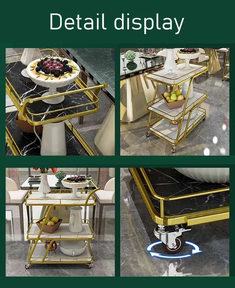 Yuhai Modern Portable 3 Tier Storage Metal Hotel Trolley Bar Cart Trolley Gold Wiggle Cart