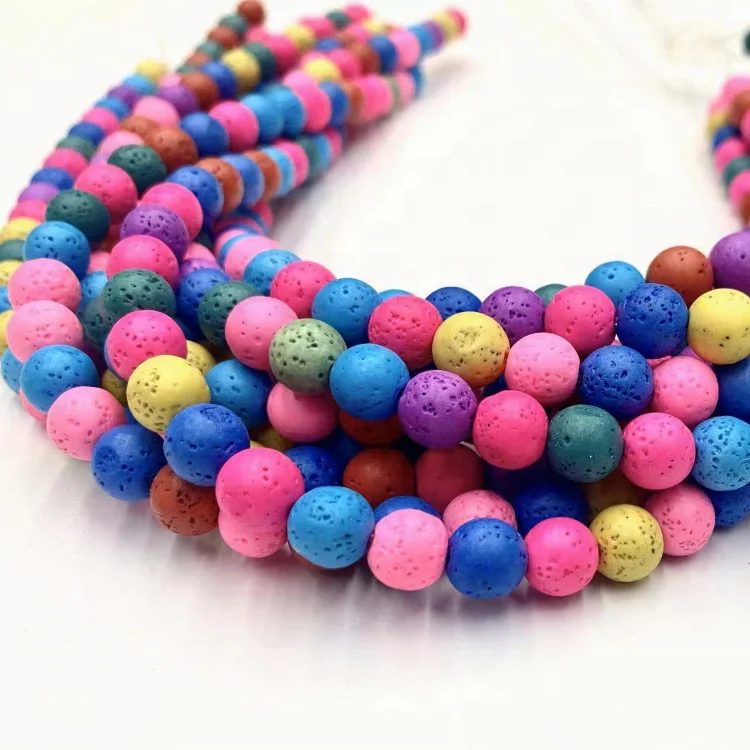 Colorful Lava Stone 8mm/10mm/12mm/14mm High Quality Loose Smooth Round Bead Strand  Lava