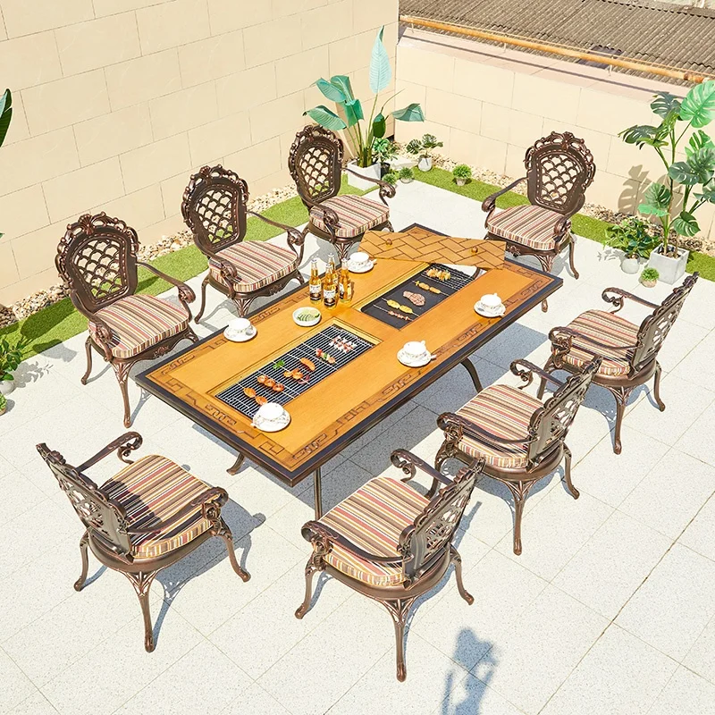 Family Party Terrace Fire Pit Tables Good Price Villa Balcony Furniture BBQ Table Courtyard Combination Patio Furniture