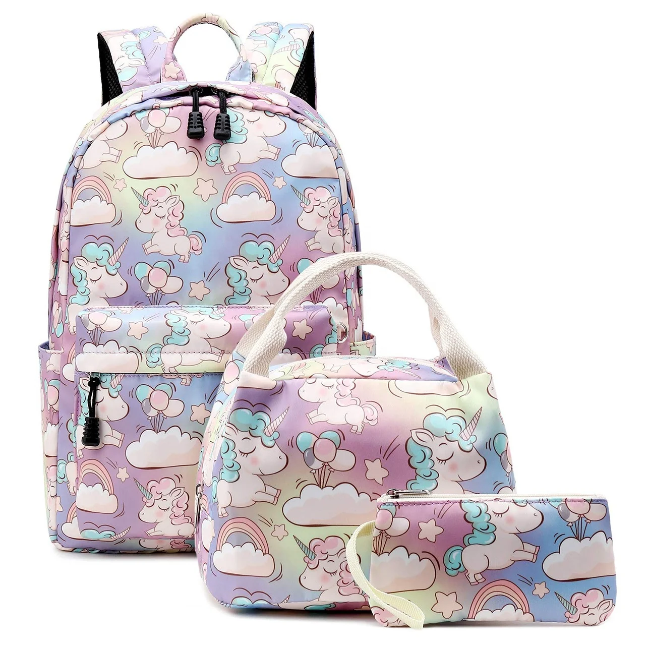 Lightweight School Backpack Lunch Bag Pencil Case Series for Kids/cute Cartoon Design Various Colors and Unicorn Patterns 3 in 1