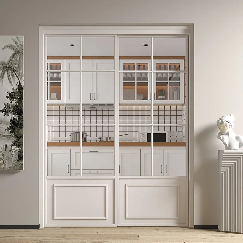 Custom aluminum white retro kitchen study hanging rail sliding door Transparent glass sliding door