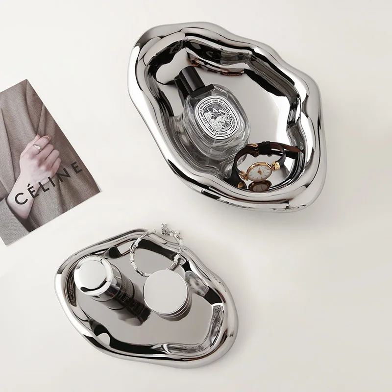 ElegantJewelry Tray High Quality Custom Logo Silver Color Ring Necklace Earring Jewelry Plate Ceramic Displays