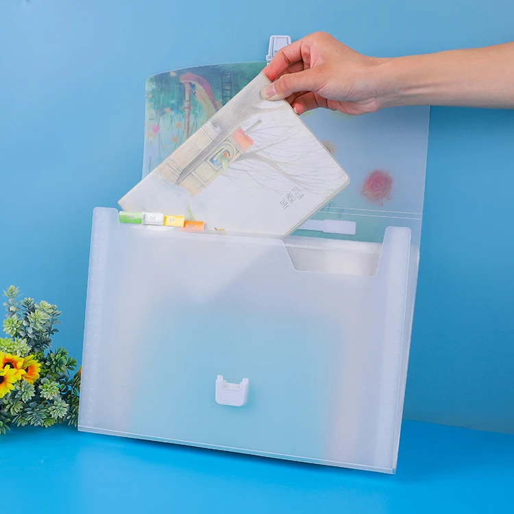 A4 Printing Wholesale Customize A4 PP expandable organizer box clear 13 pocket index document expanding file folder with handle