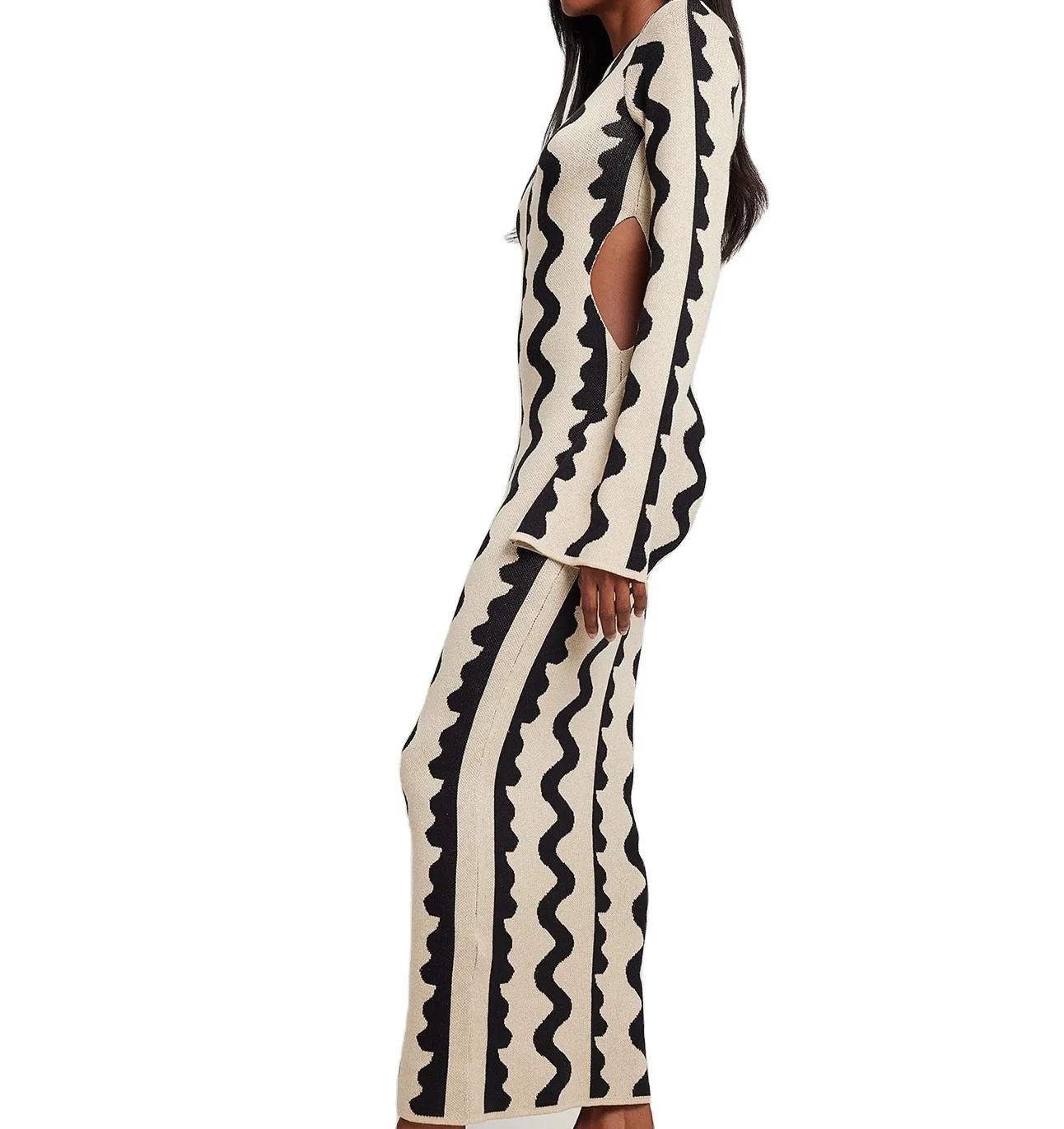 2022 New Fashion Sweater Sexy  Knit  Dress Multi Color Flared Long Sleeves Women Maxi Dress
