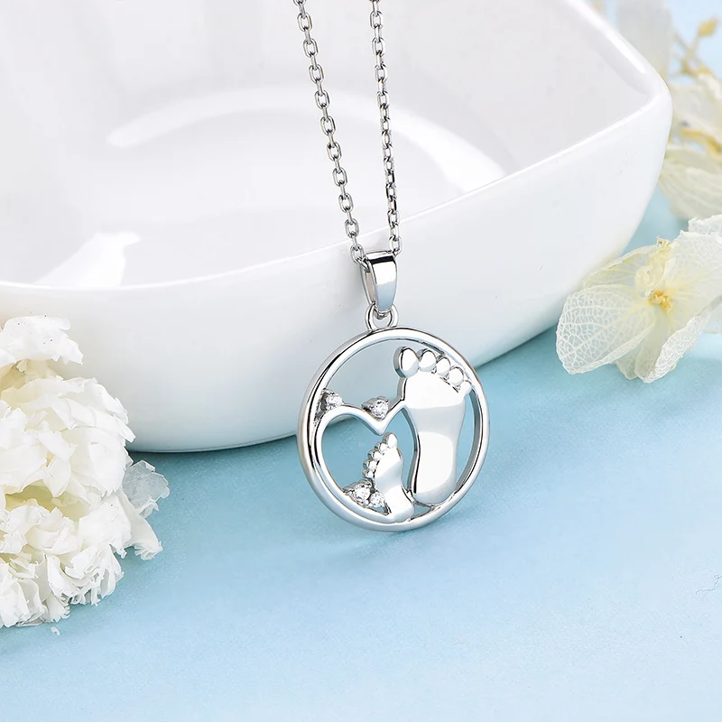 Classic 925 Sterling Silver Pendant Creative Footprint Shape Pendant Friendship Jewelry for Women