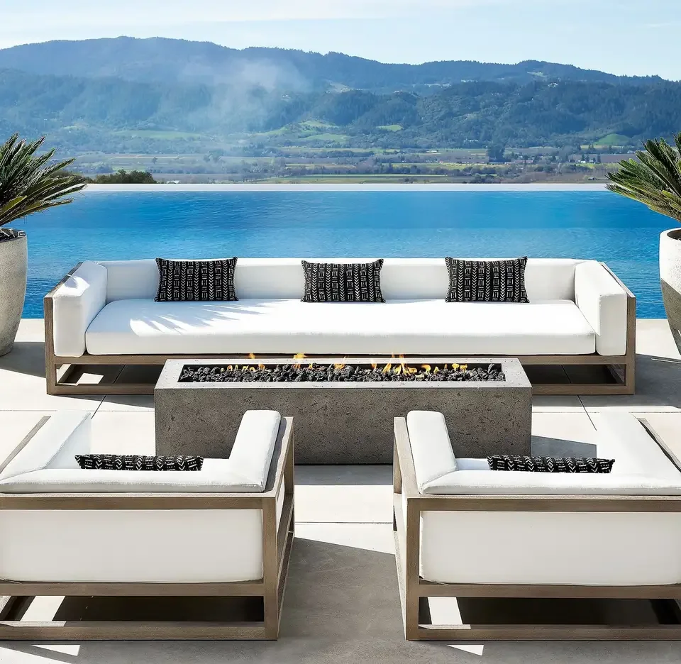 Luxo moderno ao ar livre conjunto de madeira set hotel villia beira da piscina teca l seccional