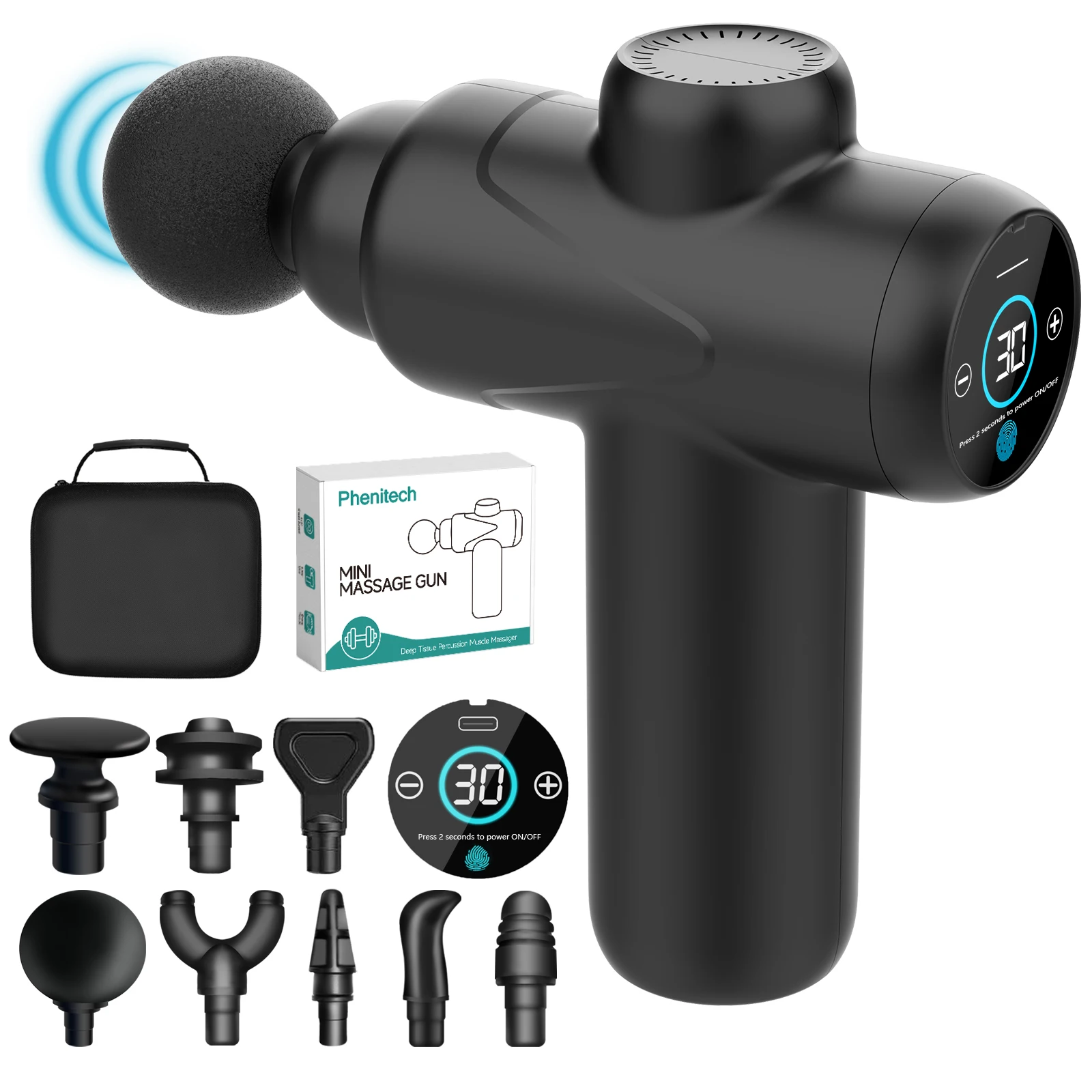 Mini Massage Gun Cordless Handheld Deep Tissue Muscle Massager 30 Speeds Vibration Percussion Massage Device Super Quiet