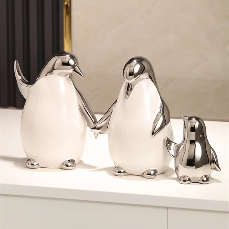 Ceramic Ornament gold Penguin Living Room Gift Accessory Table Decor Kid Creative Penguin family luxury decor products for gift