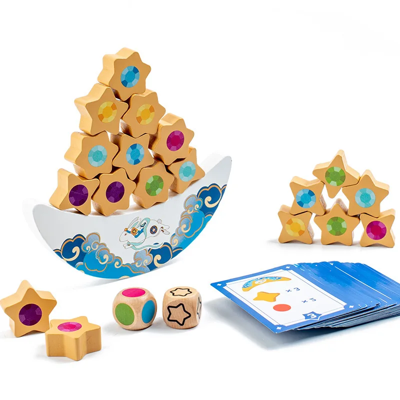 Wooden Star balancing blocks Baby Balance Training Constructor Wooden Star Moon Balance Building Block