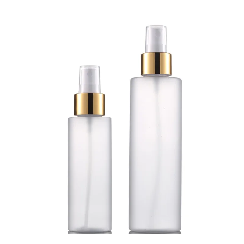 100ML 150ML 200ML PET Spray Bottle 5oz 7OZ Refillable Packaging Gold Silver Sprayer Flat Shoulder Empty Frost Plastic Bottle