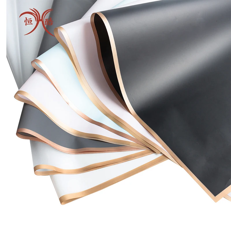Wholesale Golden Edge Waterproof Plastic Flower Wrapping Paper Roll for Flower Gift packaging