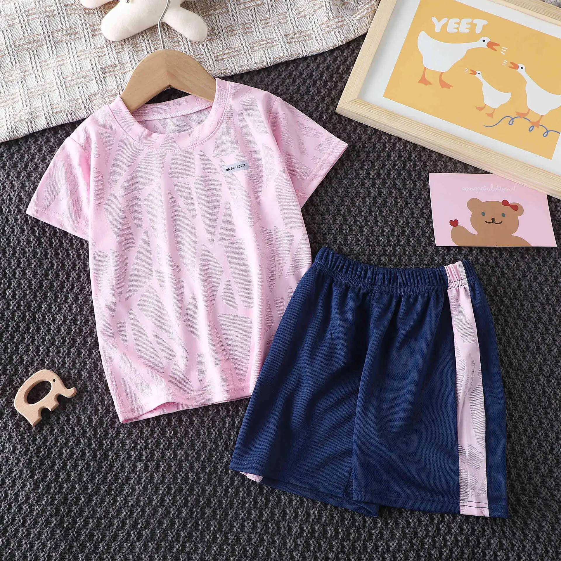 18M-8Years Solid Color Kids Children Boys 2PCS Summer Sports Casual Short Sleeve Clothing Sets