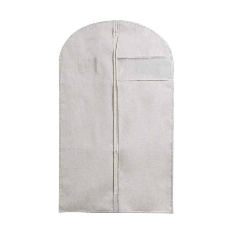 Polyester Ramie Hanging Dress Clothes Cover With Label Pocket Suit Protector Garment Bag