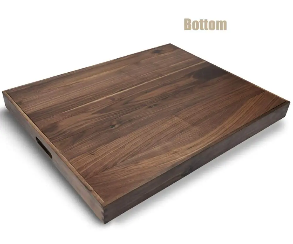 Solid Wood Ottoman Tray with Handles Extra Large Rectangle Black