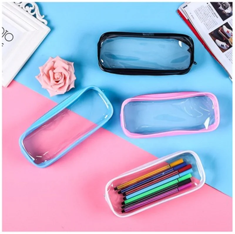 Hotselling PVC pencil bag zipper pouch transparent waterproof storage box students school jelly case pouch