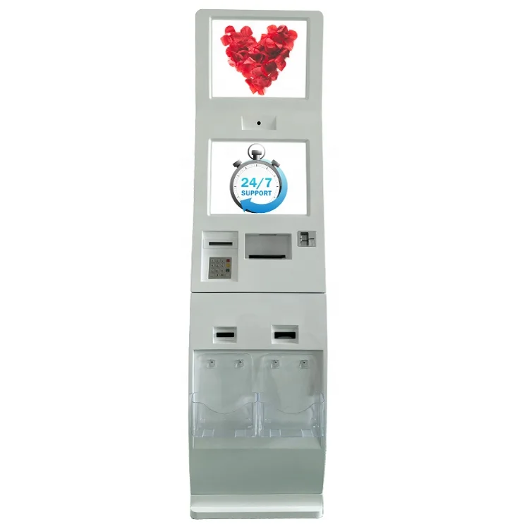 With receipt thermal printer card dispenser QRcode reader touch screen self service hotel check in kiosk