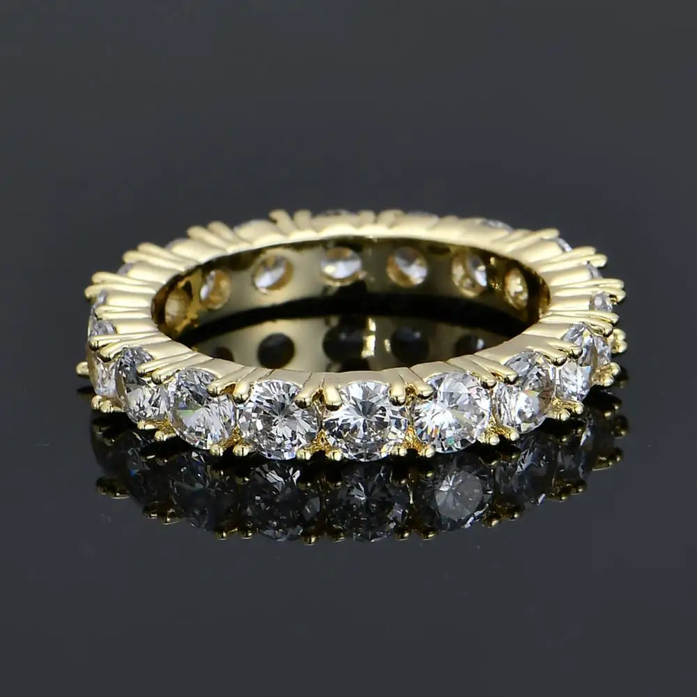 Luxury Women Finger Ring Platinum Plated Round Cut AAA CZ Diamond Eternity Band Ring