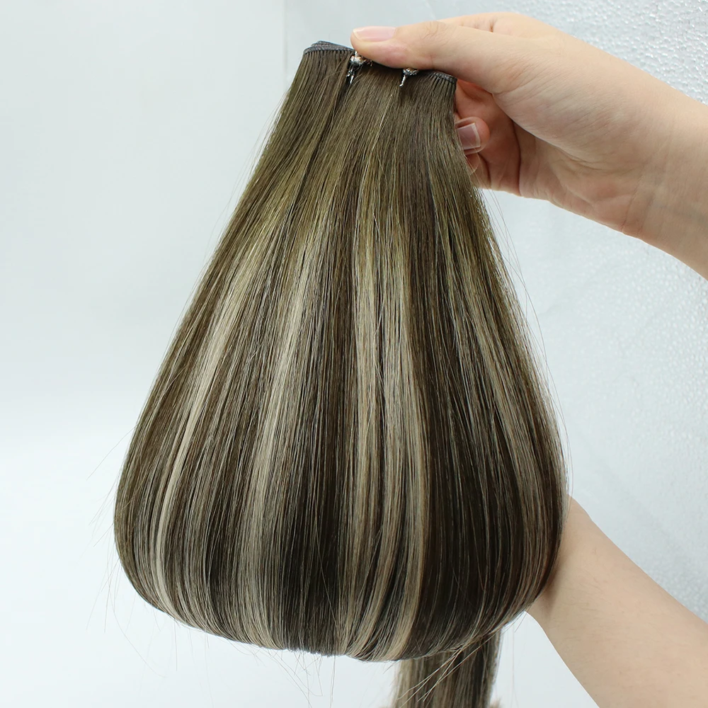 Remy Human European Genius Weft Hair Extensions Double Drawn Wavy Russian Hair Genius Weft 100 Human hair