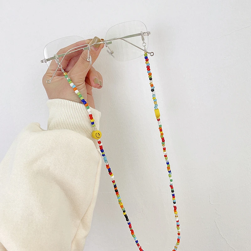 Цветные солнцезащитные очки со смайликом и бусинами, ремешки для очков, цепочка для очков, веревочные подвесные ремешки для маски на шею для женщин и девочек