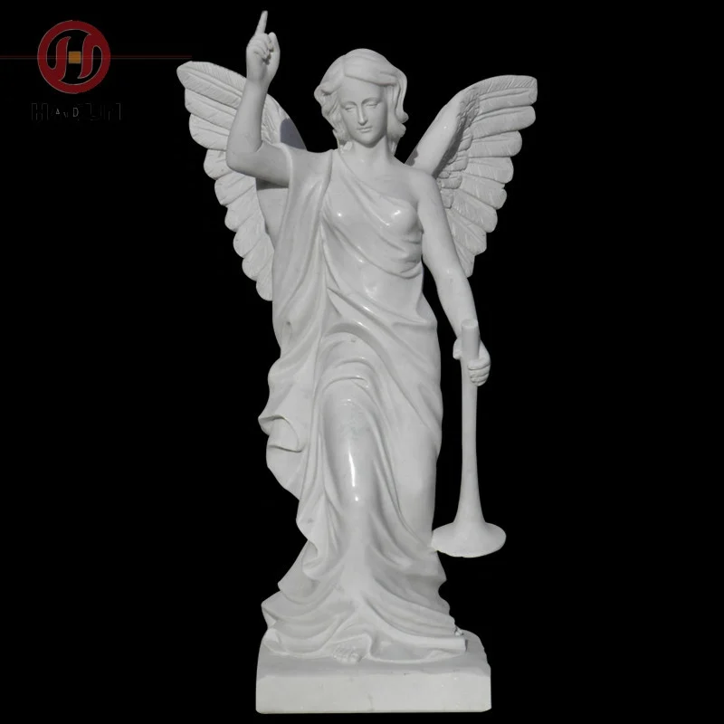 white marble carving life size kneeling angel garden statue