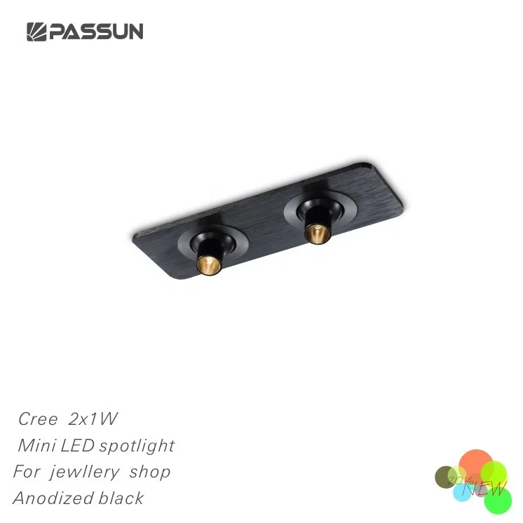 3x1w aluminium anodize black recessed mounted Rotatable LED jewelry display showcase light