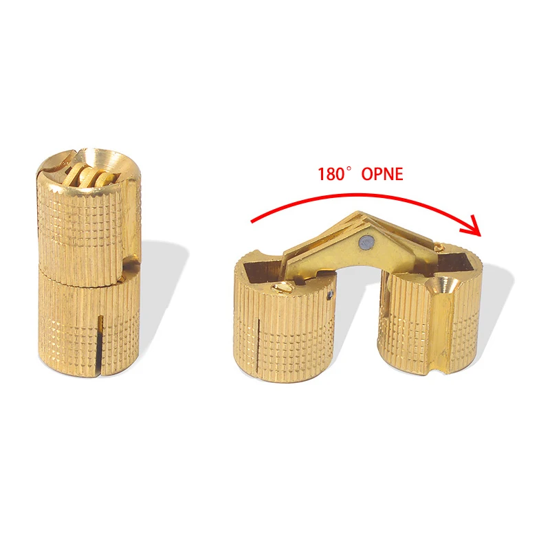 Full Brass Concealed Hinge Furniture Cylindrical Hidden Barrel Hinge Invisible Electric Box Folding Accessories Flush-Mounted