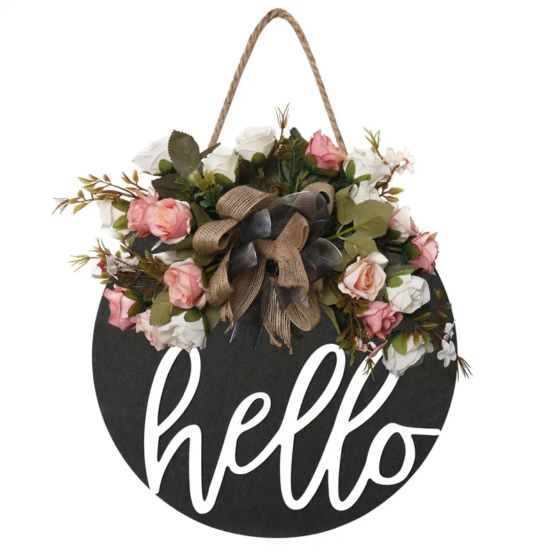Welcome Sign Front Door Round Wood Sign Hanging  for Farmhouse Porch Decoration Spring Front Door