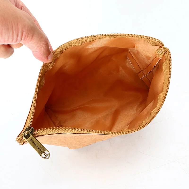 Custom reusable Eco washable natural brown cosmetic organizer portable zipper small travel TYVEK make up storage bag