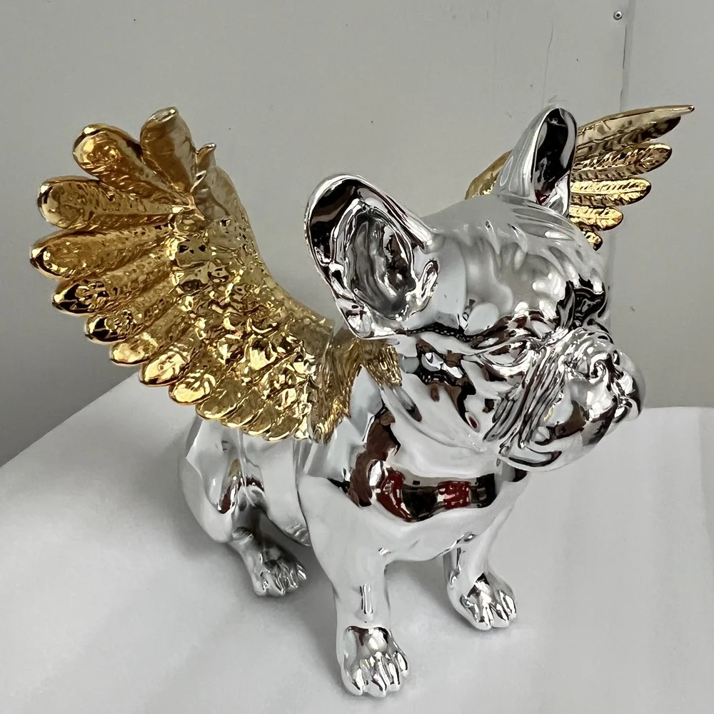 Resin Dog Figurine Colorful Chrome Wholesale Resin Dog Statues With Angel Wings For Home Decor