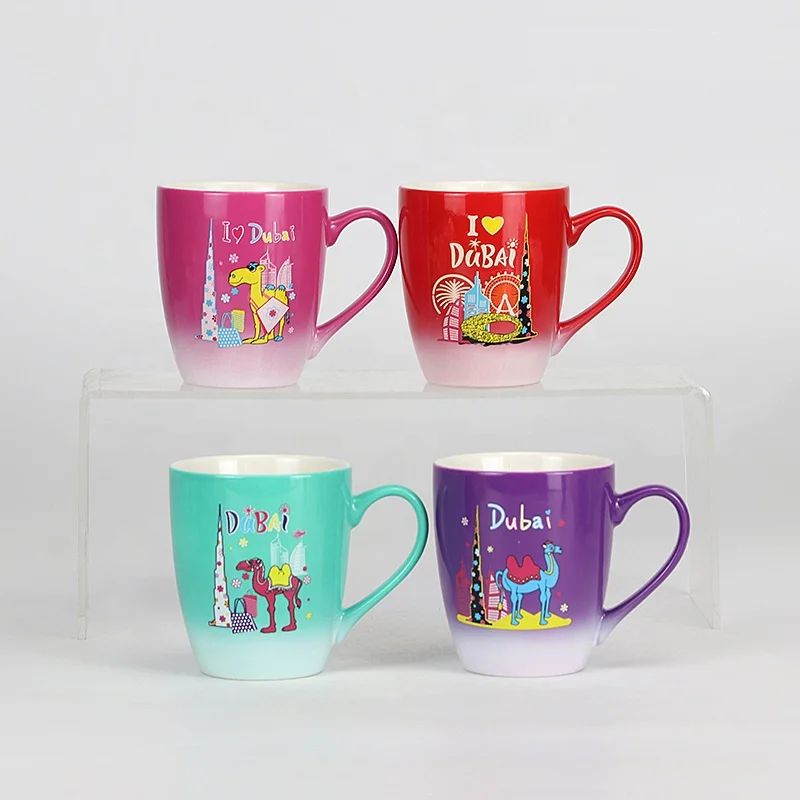 Set of Four New Design High-Quality Dubai Blue, Green Purple Porcelain Drum Coffee Cups Premium Customizable Ceramic Mugs