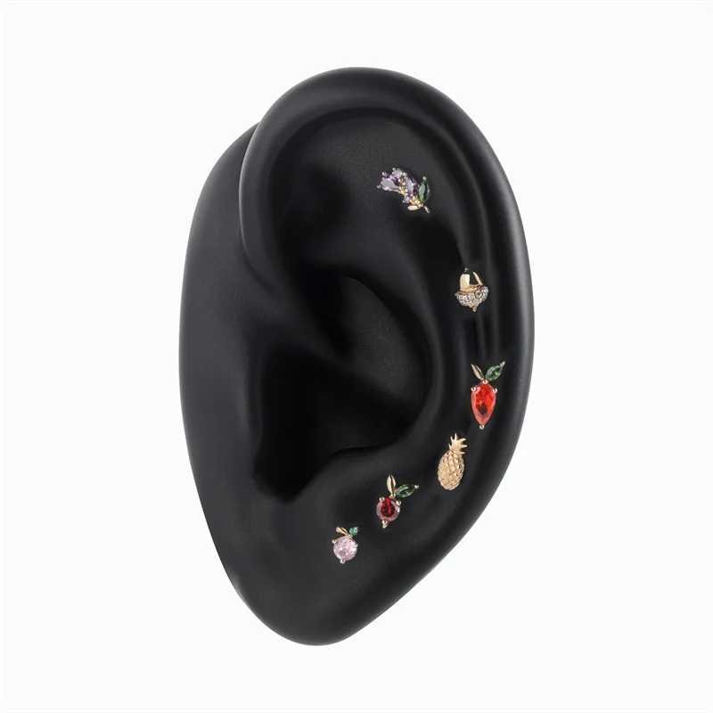 Giometal Gemmed Hazelnut Top 14K Solid Gold Corn Threadless Tragus Helix Flat Back Earrings body Jewelry Wholesale Piercing