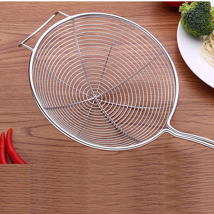 High Quality Stainless Steel Colander With Long Handle SS 304 Food Strainer Frying Fishing Colander For Kitchen