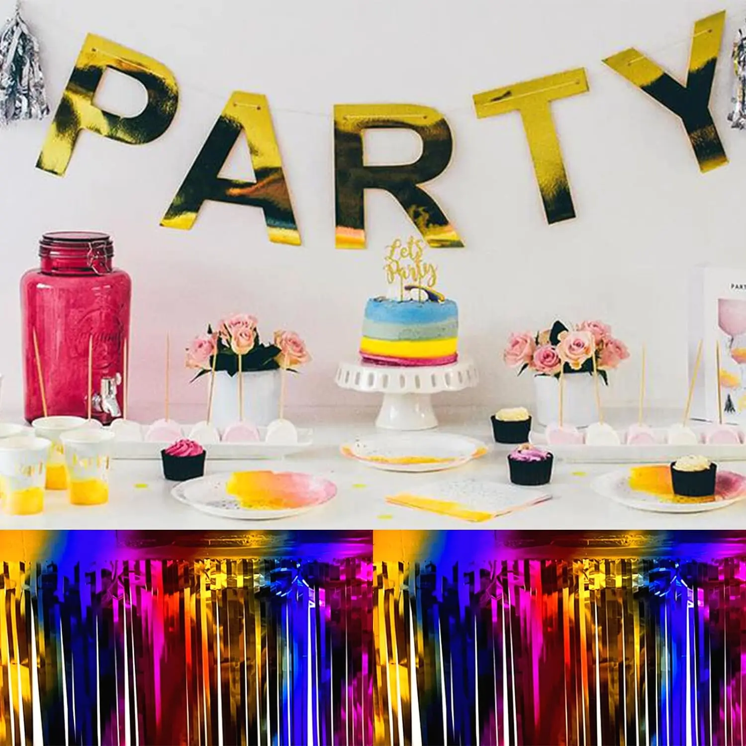 KLS Factory Hot Sale Foil Fringe Tinsel Curtain Tassel Garlands Holiday Festival Party Backdrops Table Skirts Tinsel String