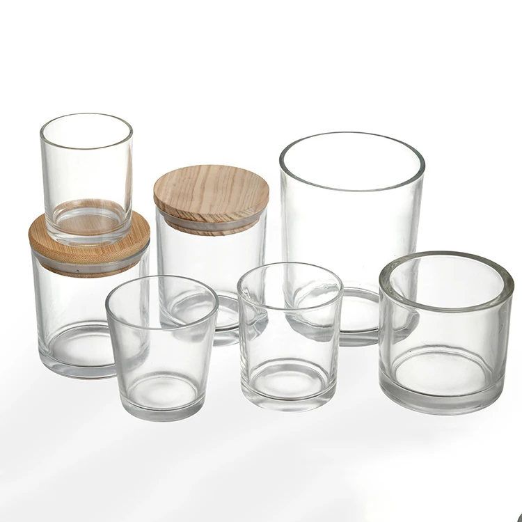 315ml 70ml matt transparent purple blue glass candle cup wooden cover