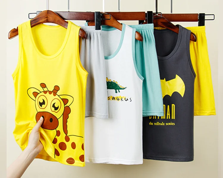 
100%Cotton Summer kids Clothing Sets For 3~8 years kids Girl Boy Clothes Suits Sleeveless Vest+Shorts pants 