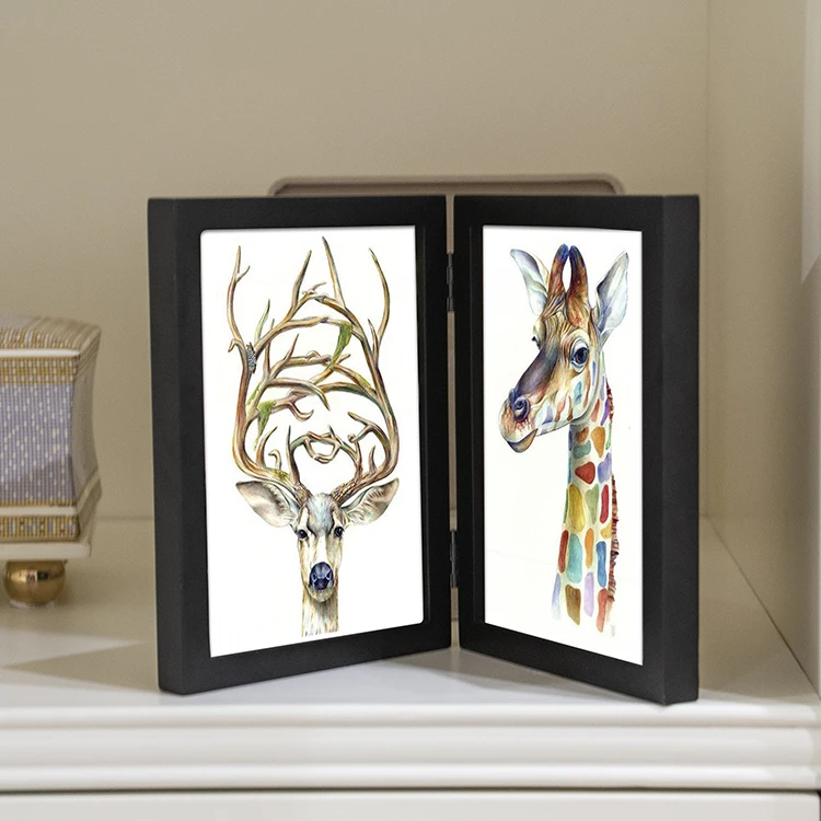 Special Design 5x7 Double Sided MDF Wooden Photo Frame Home Decoration Stand for Desktop Custom Black Gift With Paper Material