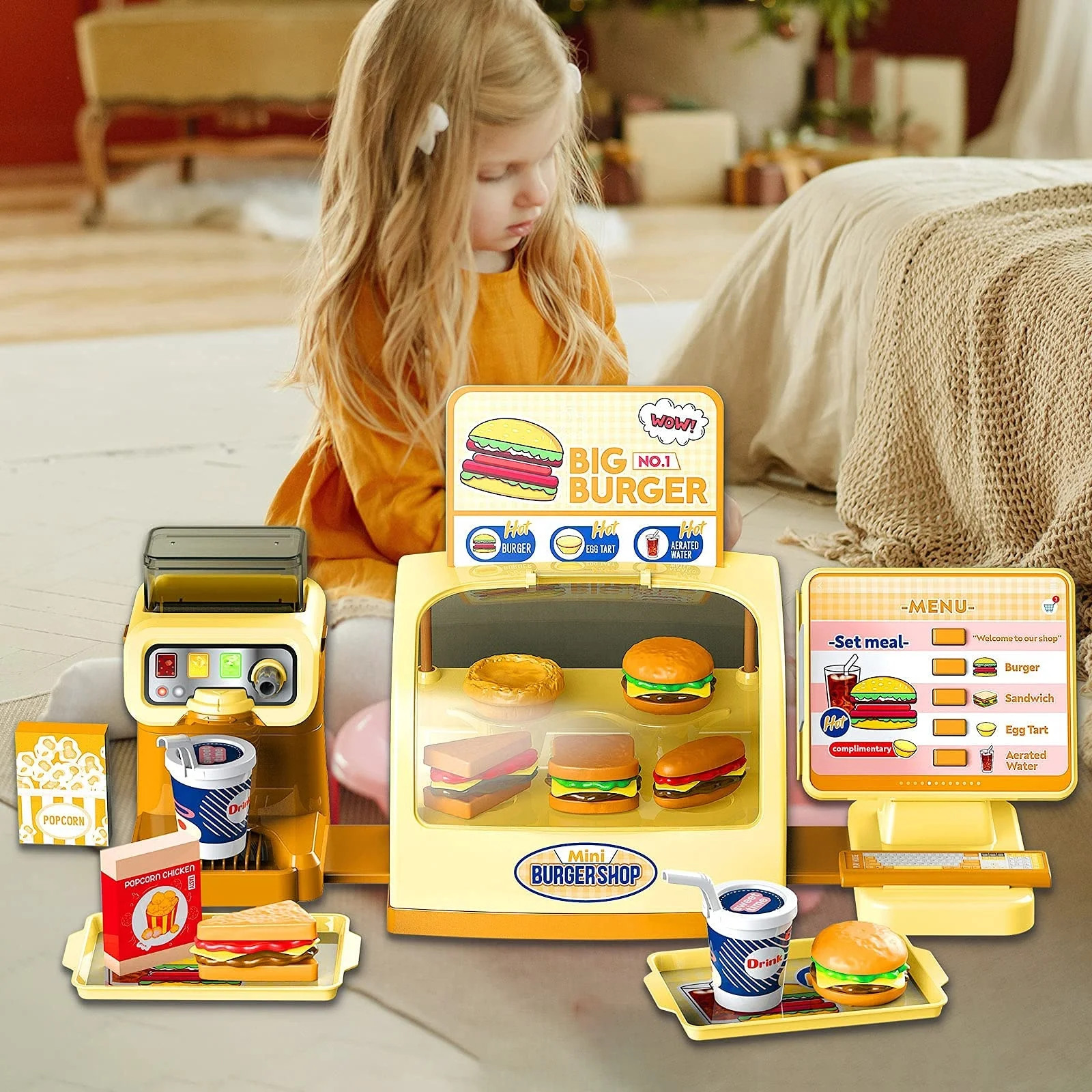 cashier pretend play toy kids cashier counter toy play house toy hamburger shop hamburger cooker