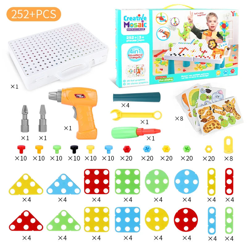 Kids Drill Screw Nut Puzzles Toys Pretend Play Tool Drill Disassembly Assembly Children Drill 3D Puzzle Toys For Boy