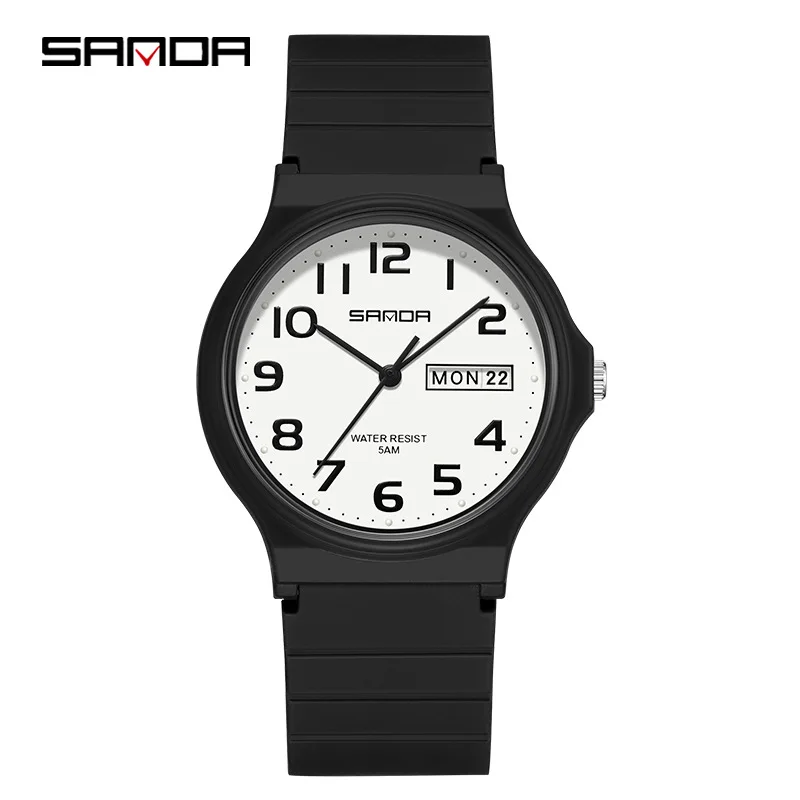 SANDA 9072 Wholesale The Latest double calendar  50 Meter Waterproof Watches With Luminescent light weight watches